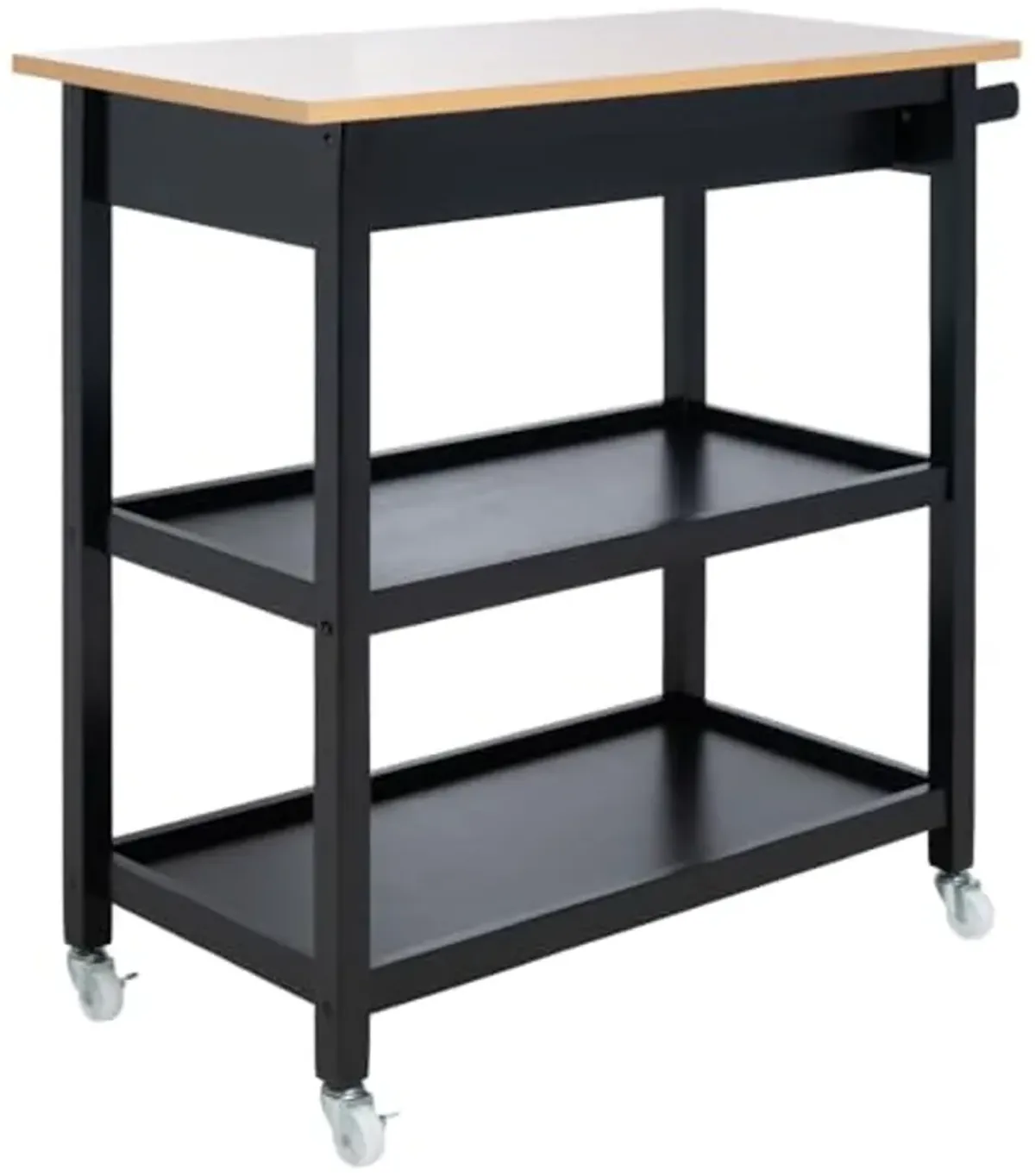 SAFAVIEH Home Collection Cohyn Natural/Matte Black 2-Drawer 3-Shelf Kitchen Cart with Wheels