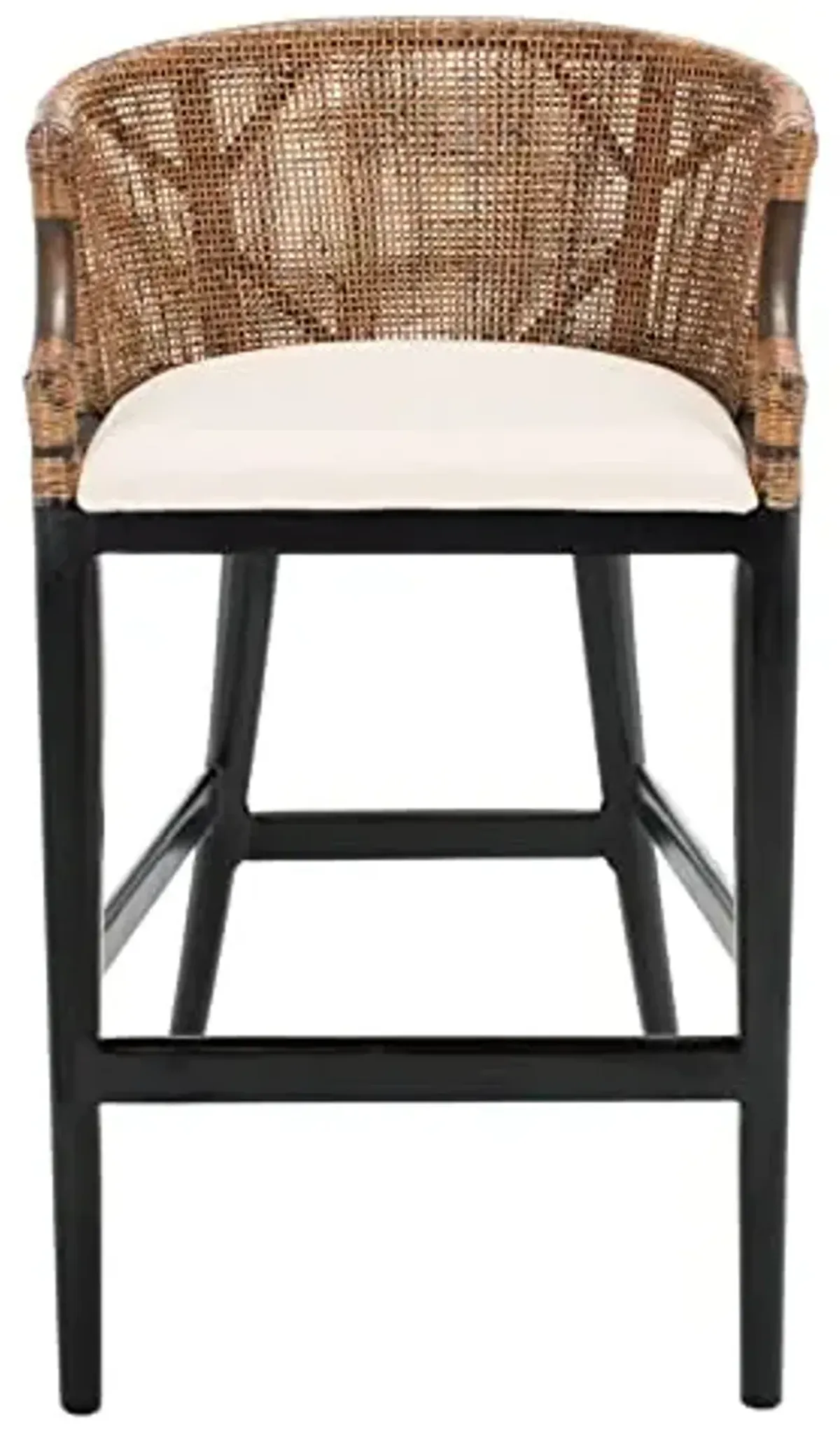 Safavieh Home Collection Brando Tropical Coastal Natural Wash/Black Legs/White Cushion Solid Wood 30-inch Bar Stool (Fully Assembled)