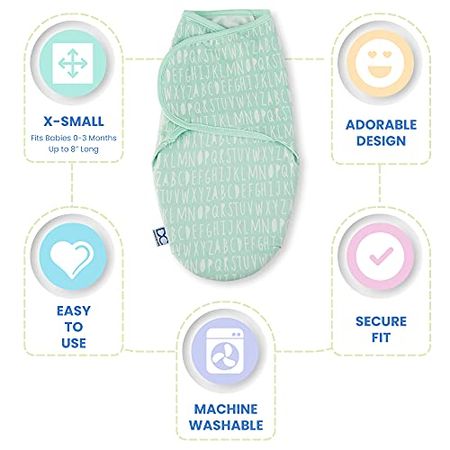 Delta Children Little Lambs Adjustable Swaddle Wrap - 100% Cotton - Size Extra Small, Fits Babies 0-3 Months/4-7 lbs, 1-Pack, Unisex, Green