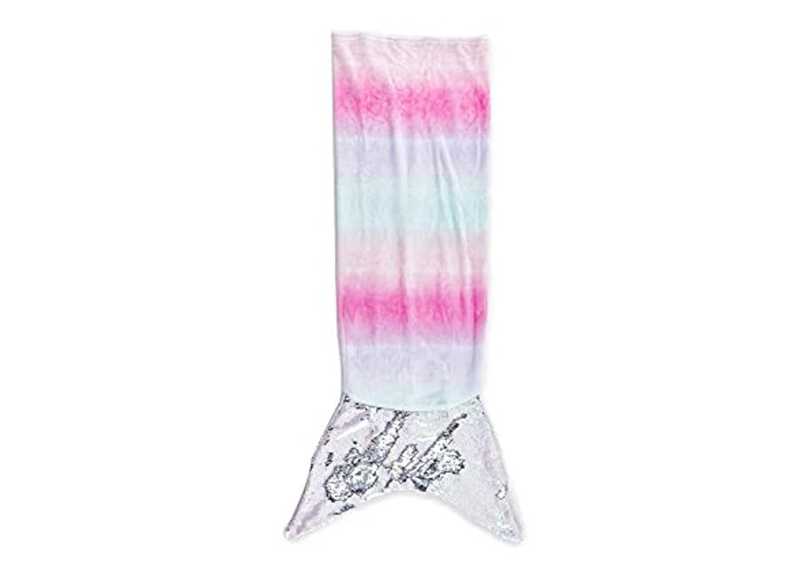 Heritage Kids Royal Plush Wearable Mermaid Tail Sequin Throw Blanket, Ombre Rainbow, 18"x52" (K630917)