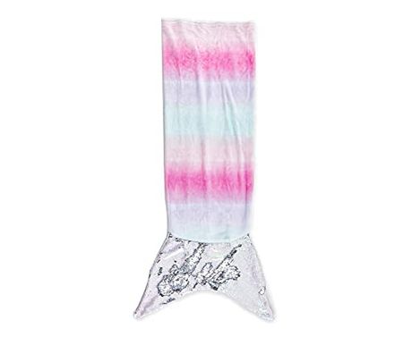 Heritage Kids Royal Plush Wearable Mermaid Tail Sequin Throw Blanket, Ombre Rainbow, 18"x52" (K630917)