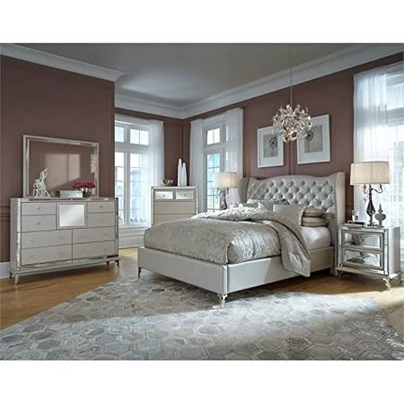 Michael Amini Hollywood Loft - Eastern King Upholstered Bed - Frost