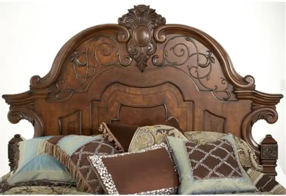 Michael Amini Windsor Court - Cal King Mansion Bed - Vintage Fruitwood