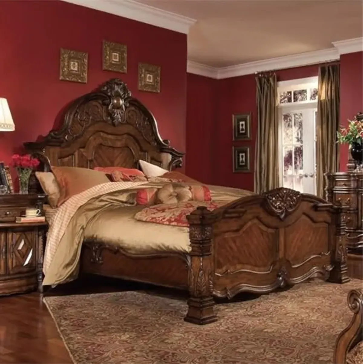 Michael Amini Windsor Court - Cal King Mansion Bed - Vintage Fruitwood