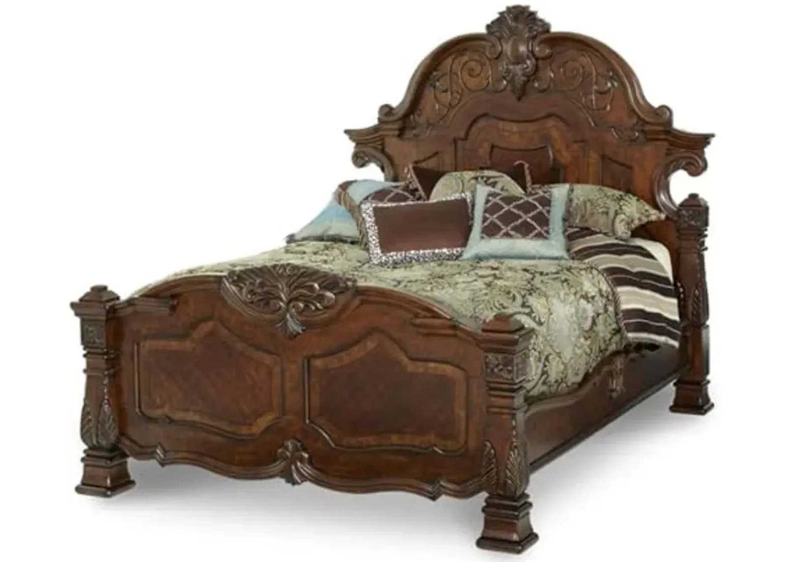 Michael Amini Windsor Court - Cal King Mansion Bed - Vintage Fruitwood