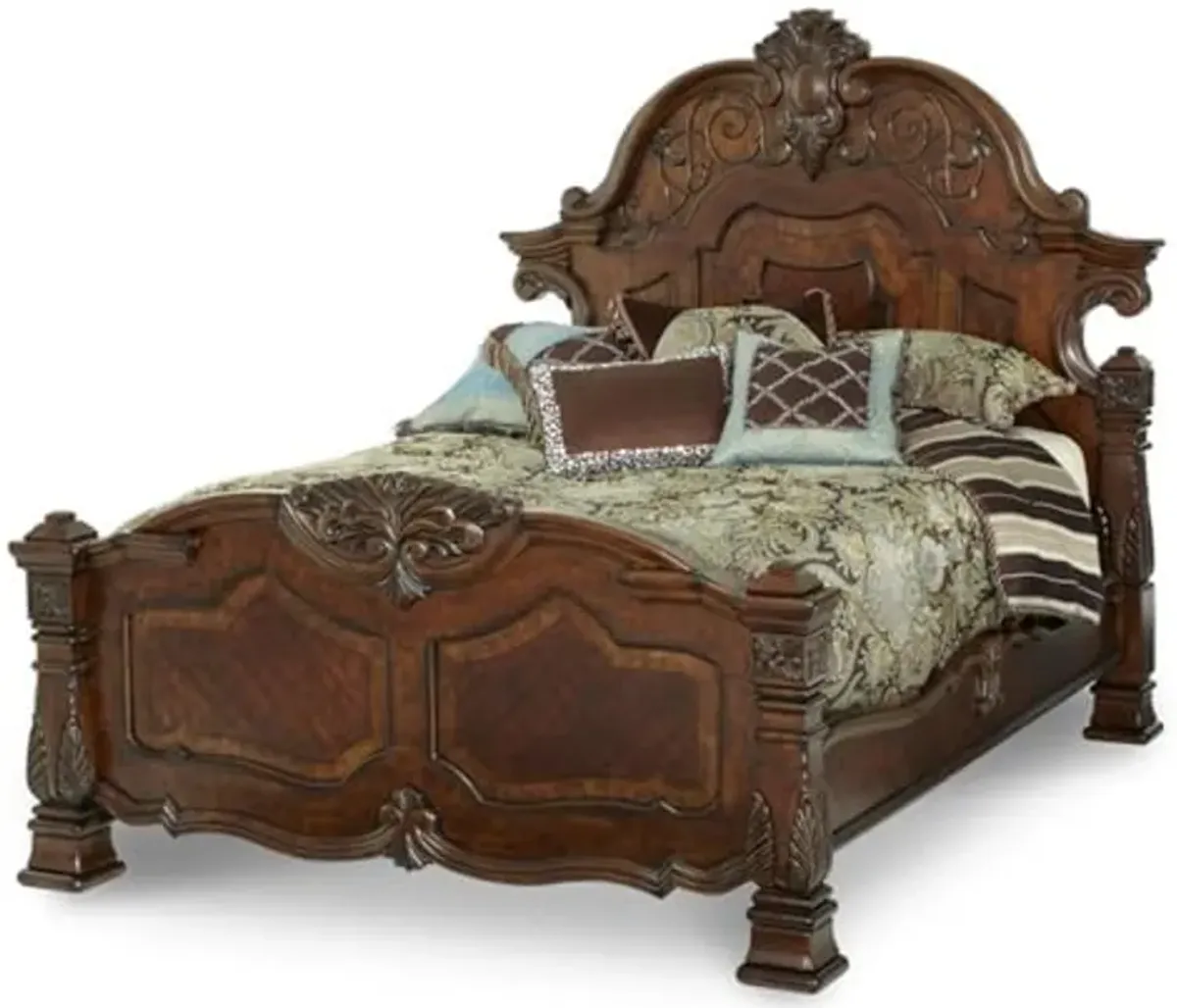 Michael Amini Windsor Court - Cal King Mansion Bed - Vintage Fruitwood