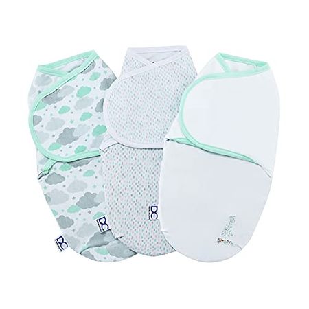 Delta Children Little Lambs Adjustable Swaddle Wrap - 100% Cotton - Size Small/Medium, Fits Babies 0-3 Months/7-14 lbs, 3-Pack, Unisex, Green