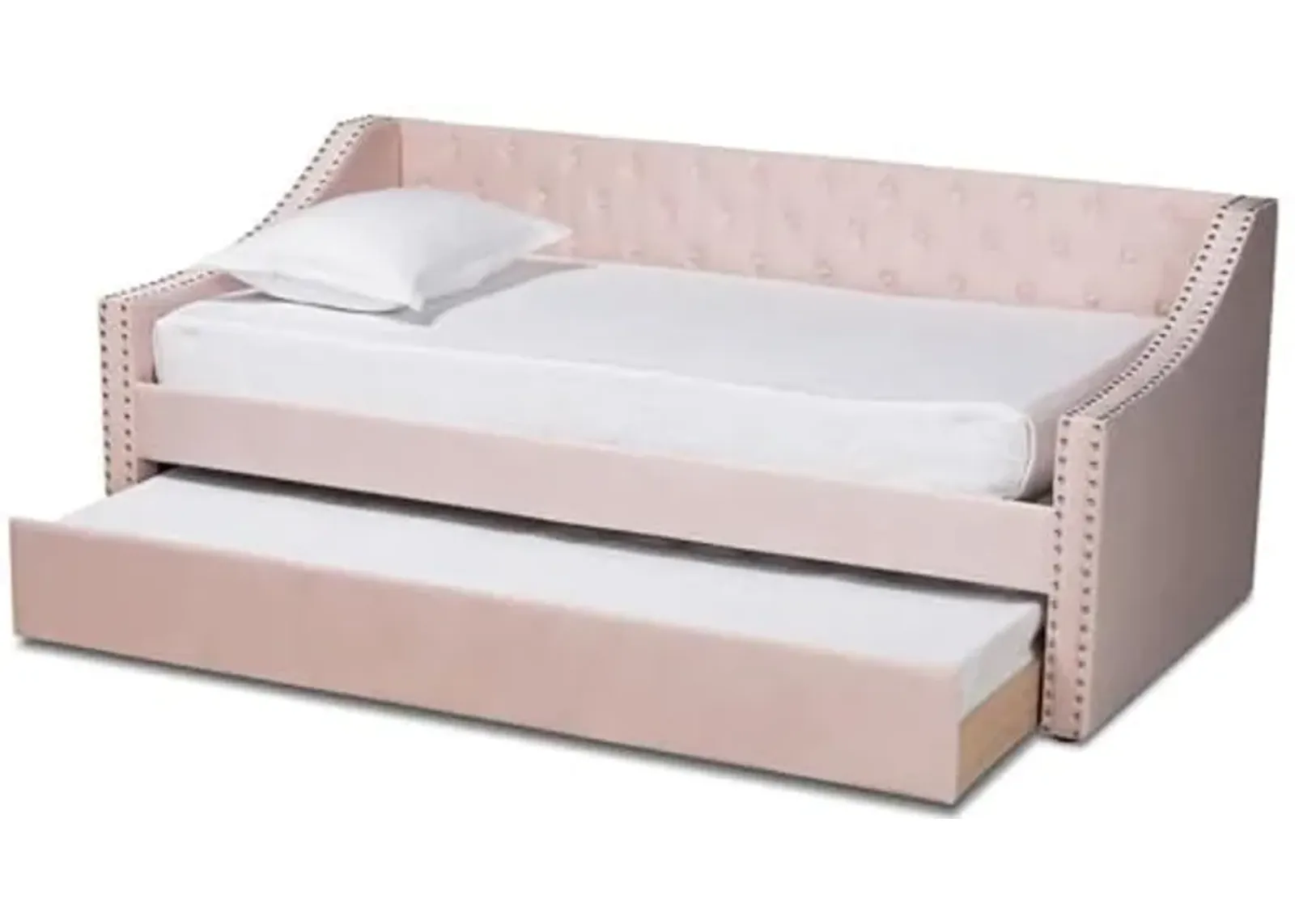 Baxton Studio Raphael Modern and Contemporary Pink Velvet Fabric Upholstered Twin Size Daybed with Trundle