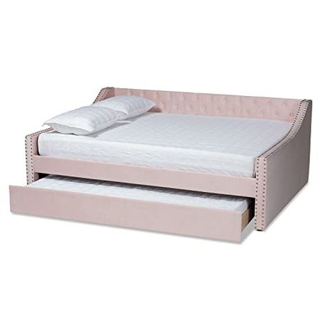 Baxton Studio Raphael Modern and Contemporary Pink Velvet Fabric Upholstered Full Size Daybed with Trundle