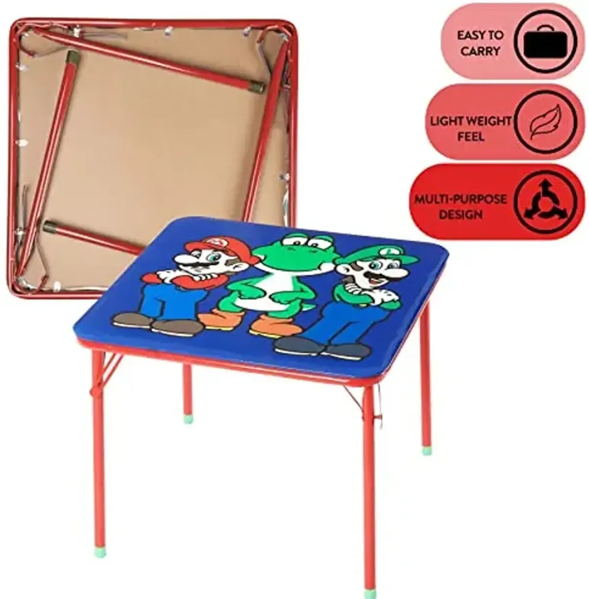 Idea Nuova Nintendo Super Mario 3 Piece Children's Activity Square Table and Chair Set, Ages 3+, 24x24x18.5 inches,20x10x12.13 inches