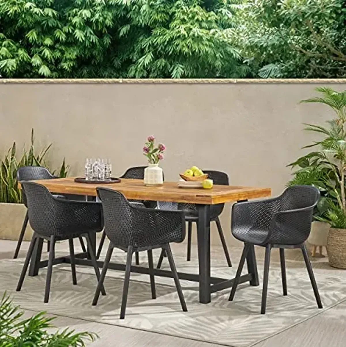 Christopher Knight Home Catalopa Outdoor Dining Sets, Black + Sandblast Black