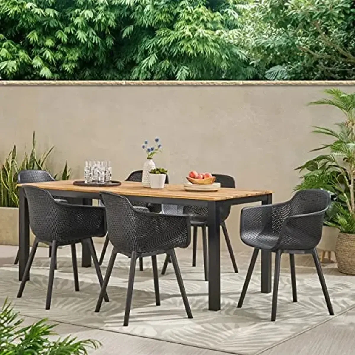 Christopher Knight Home Palmilla Outdoor Dining Sets, Black + Teak
