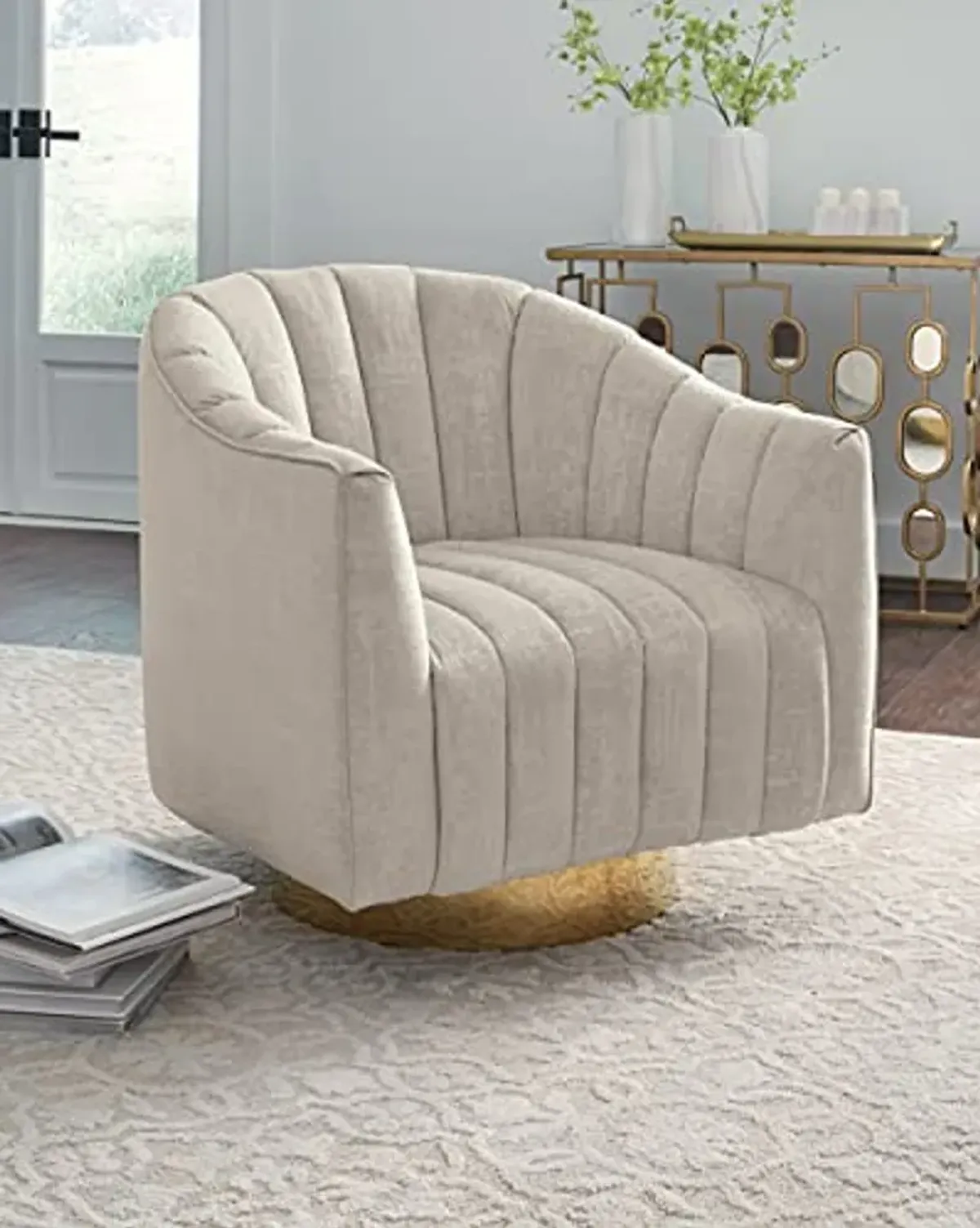 Signature Design by Ashley Penzlin Swivel Accent Chair, Beige