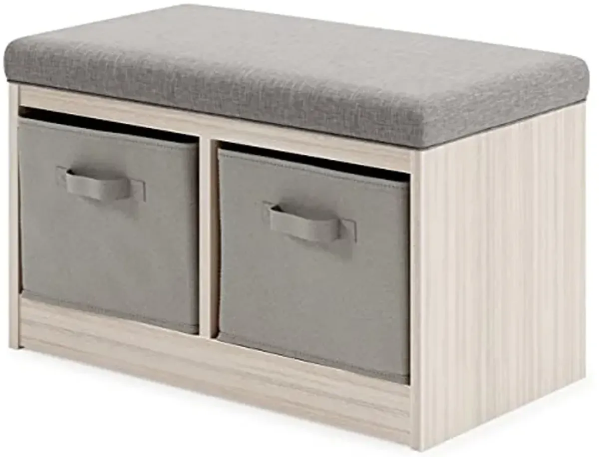 Signature Design by Ashley Blariden Upholstered Storage Bench with Removable Baskets, Gray