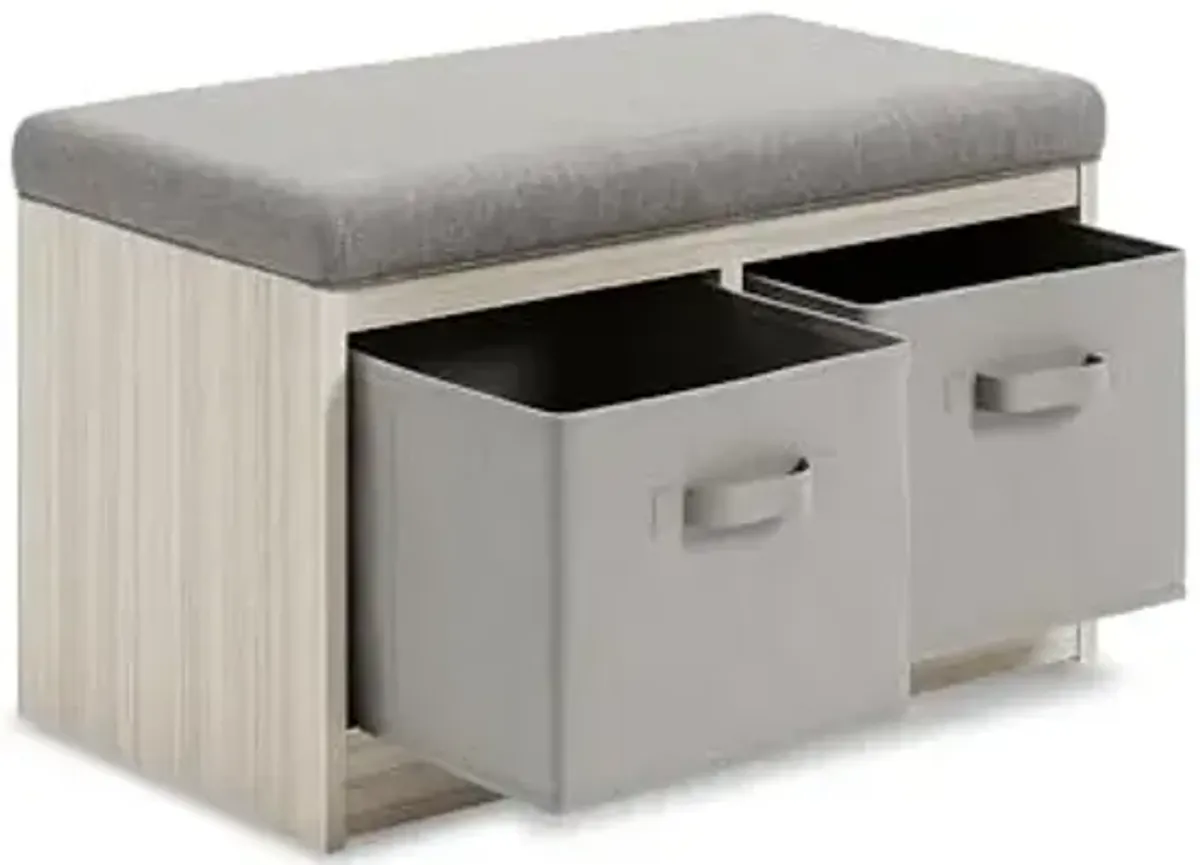 Signature Design by Ashley Blariden Upholstered Storage Bench with Removable Baskets, Gray