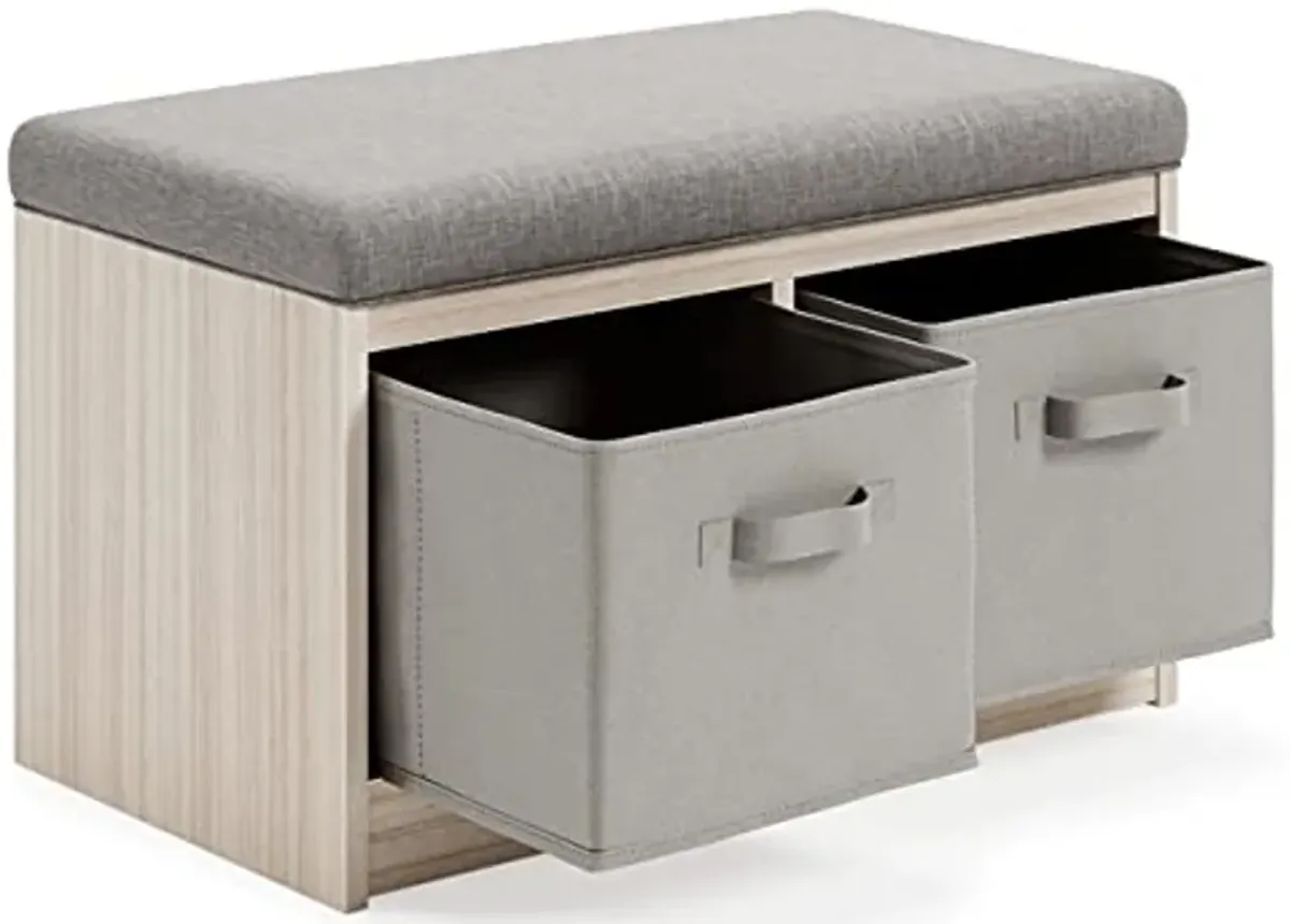 Signature Design by Ashley Blariden Upholstered Storage Bench with Removable Baskets, Gray