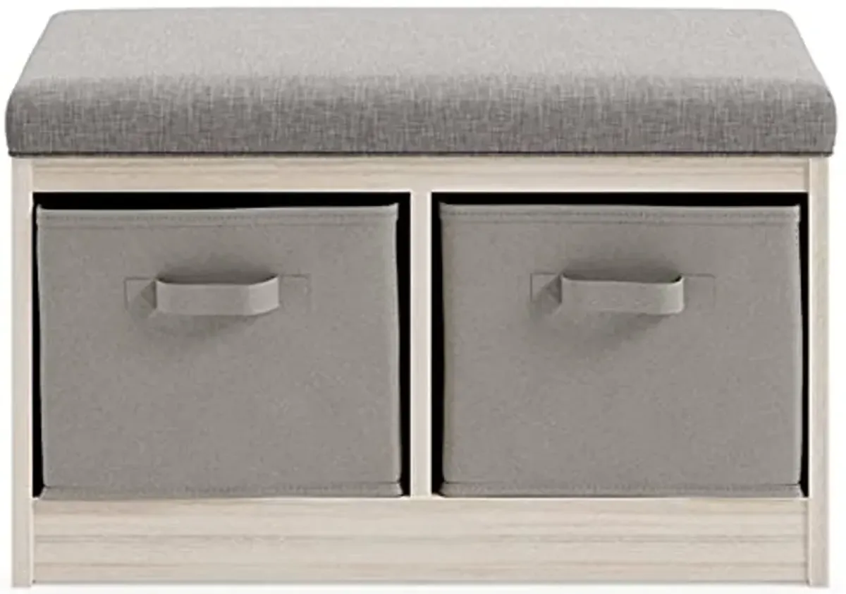 Signature Design by Ashley Blariden Upholstered Storage Bench with Removable Baskets, Gray