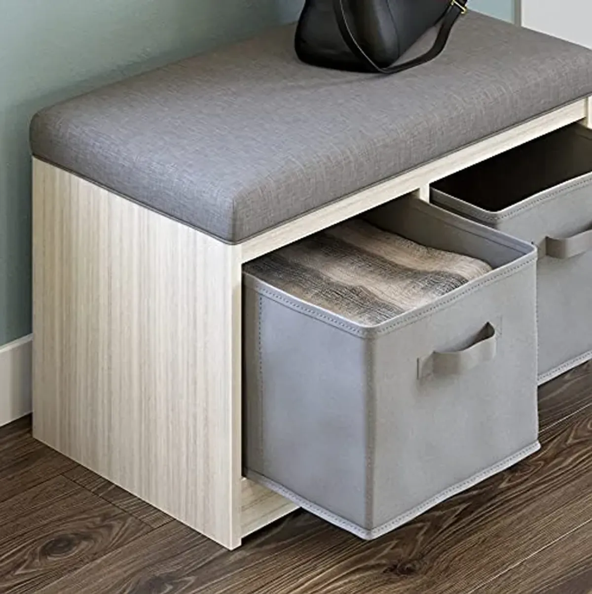 Signature Design by Ashley Blariden Upholstered Storage Bench with Removable Baskets, Gray