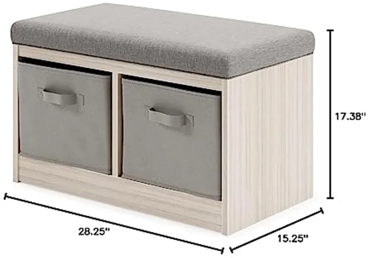 Signature Design by Ashley Blariden Upholstered Storage Bench with Removable Baskets, Gray