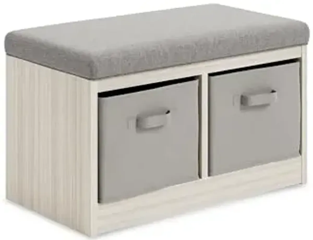 Signature Design by Ashley Blariden Upholstered Storage Bench with Removable Baskets, Gray