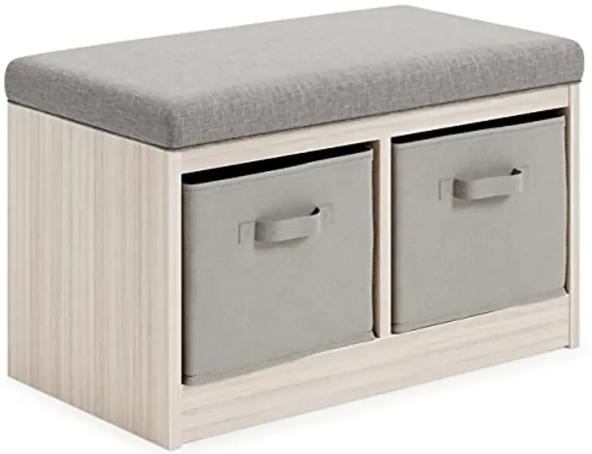 Signature Design by Ashley Blariden Upholstered Storage Bench with Removable Baskets, Gray