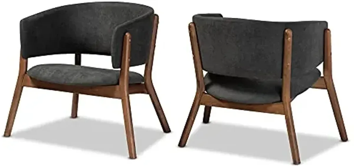 Baxton Studio Baron Mid-Century Modern Dark Grey Fabric Upholstered and Walnut Brown Finished Wood 2-Piece Living Room Accent Chair Set