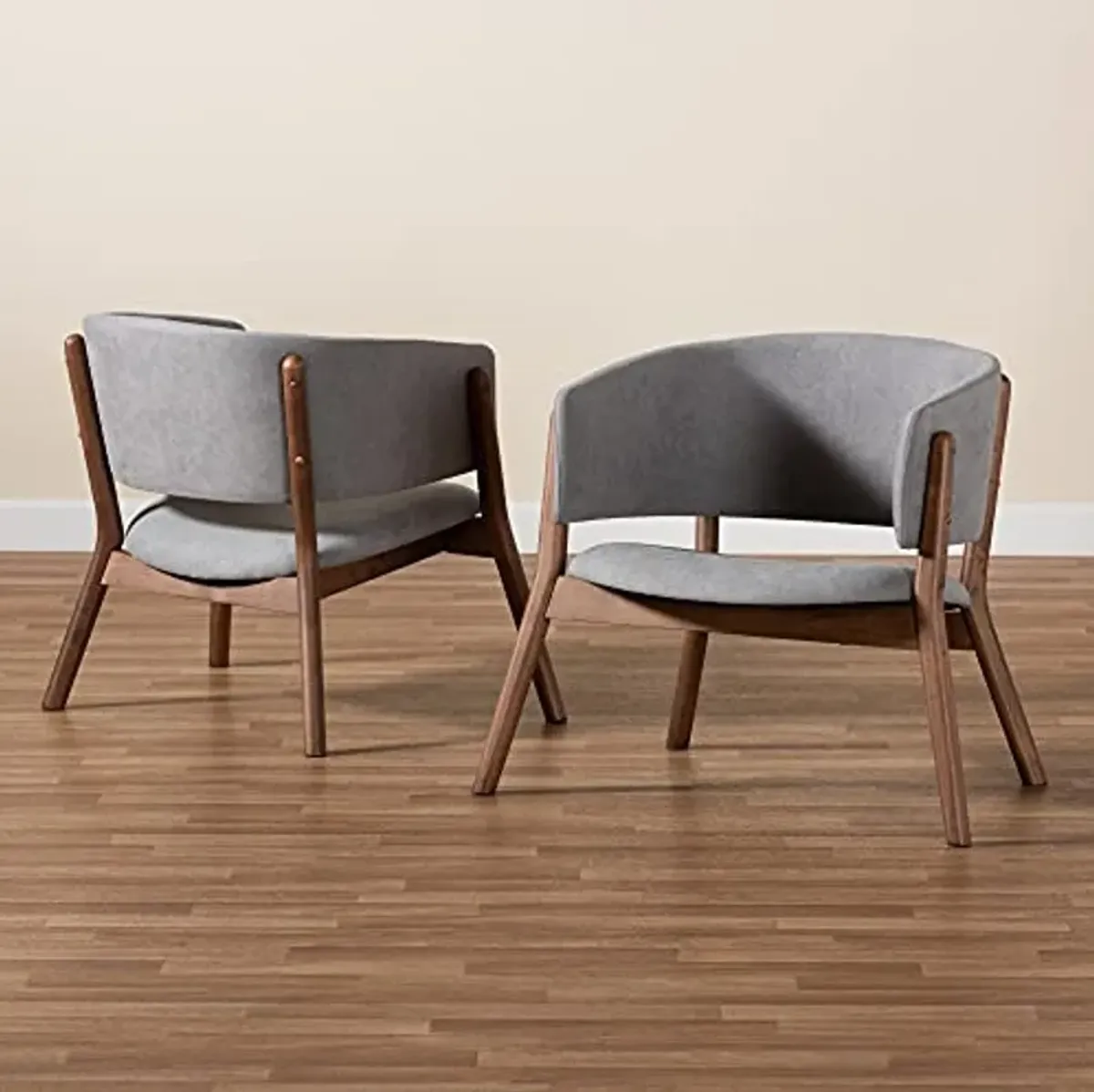 Baxton Studio Baron Chairs, Light Grey/Walnut Brown