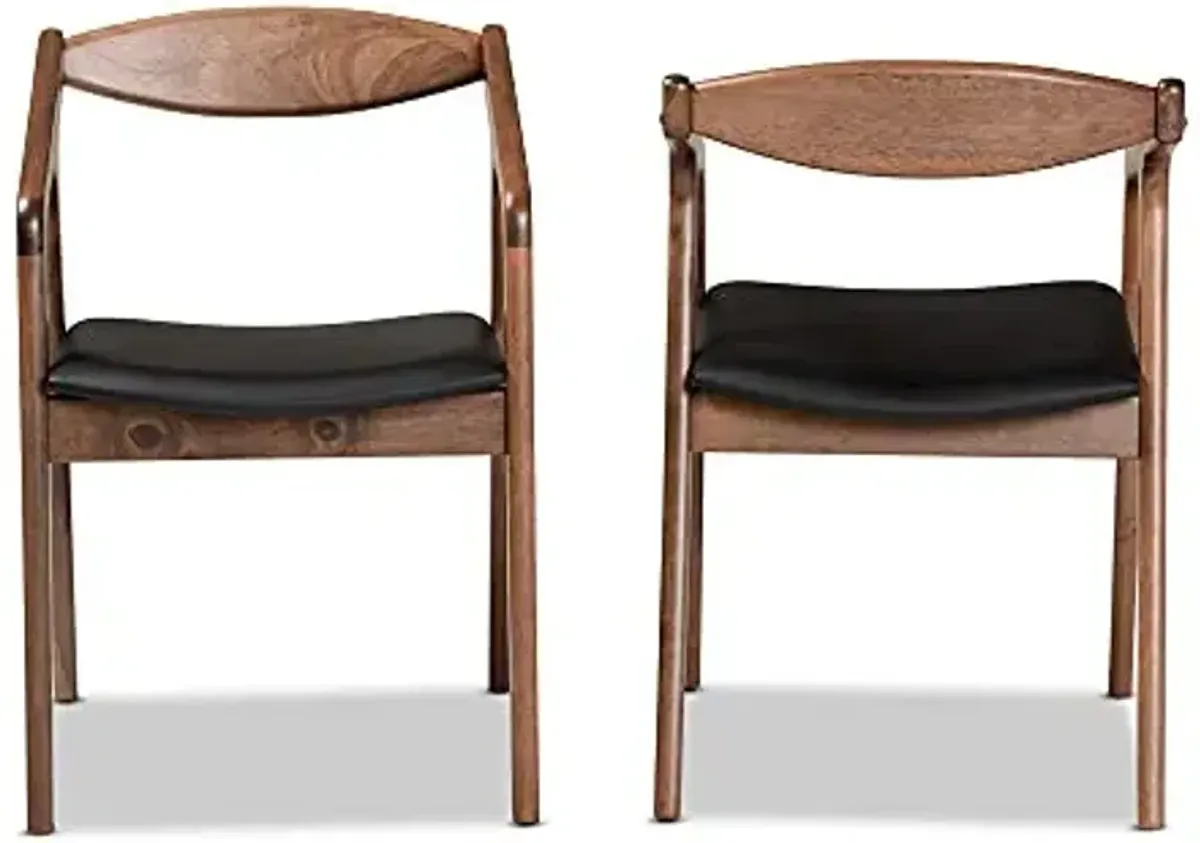 Baxton Studio Harland Dining Chair Set Black Faux Leather Upholstered and Walnut Brown Finished Wood 2-Piece Dining Chair Set