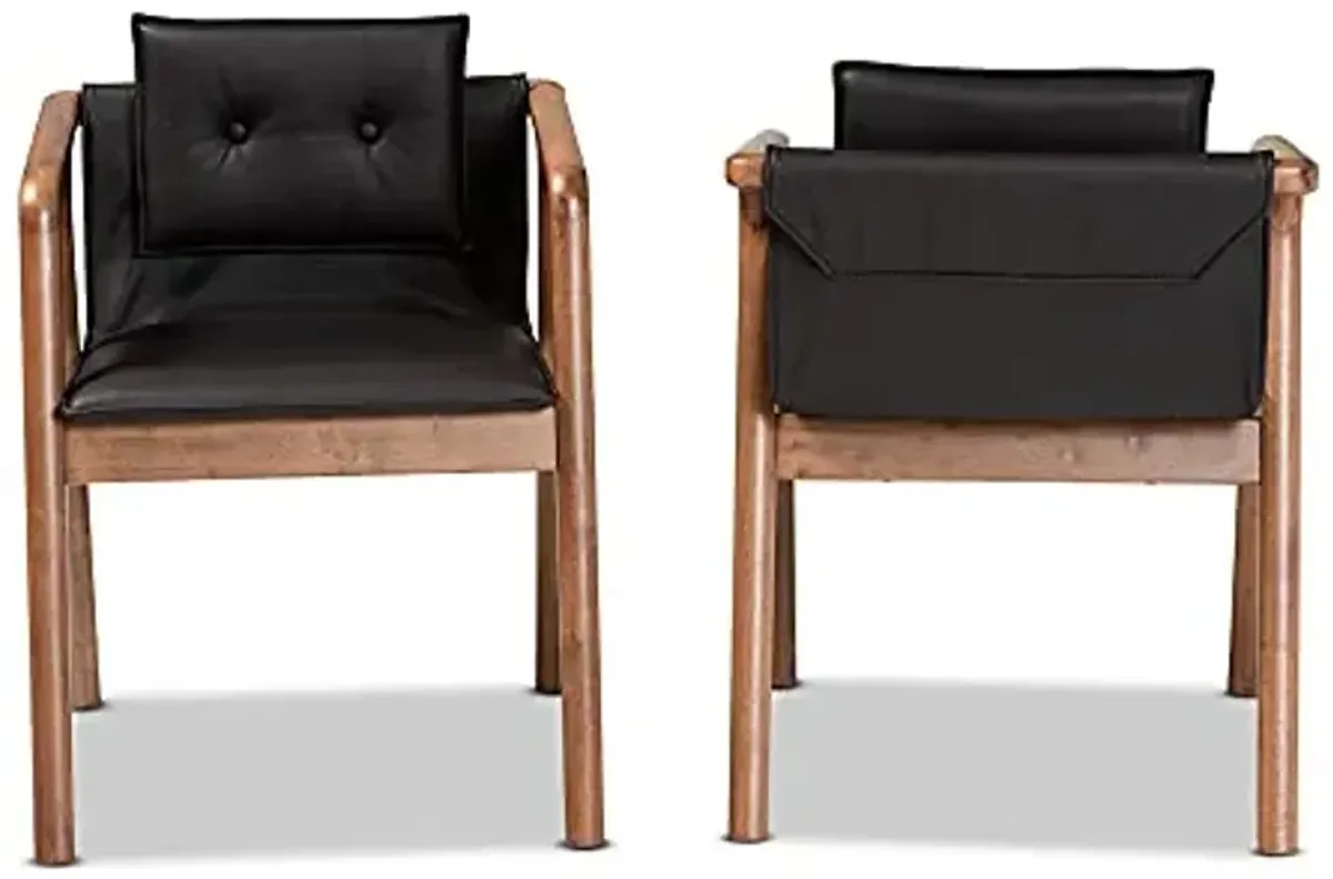Baxton Studio Marcena Dining Chair Set Black Imitation Leather Upholstered and Walnut Brown Finished Wood 2-Piece Dining Chair Set
