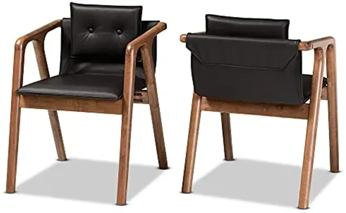 Baxton Studio Marcena Dining Chair Set Black Imitation Leather Upholstered and Walnut Brown Finished Wood 2-Piece Dining Chair Set