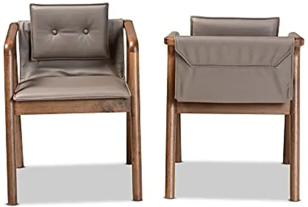 Baxton Studio Marcena Dining Chair Set Grey Imitation Leather Upholstered and Walnut Brown Finished Wood 2-Piece Dining Chair Set