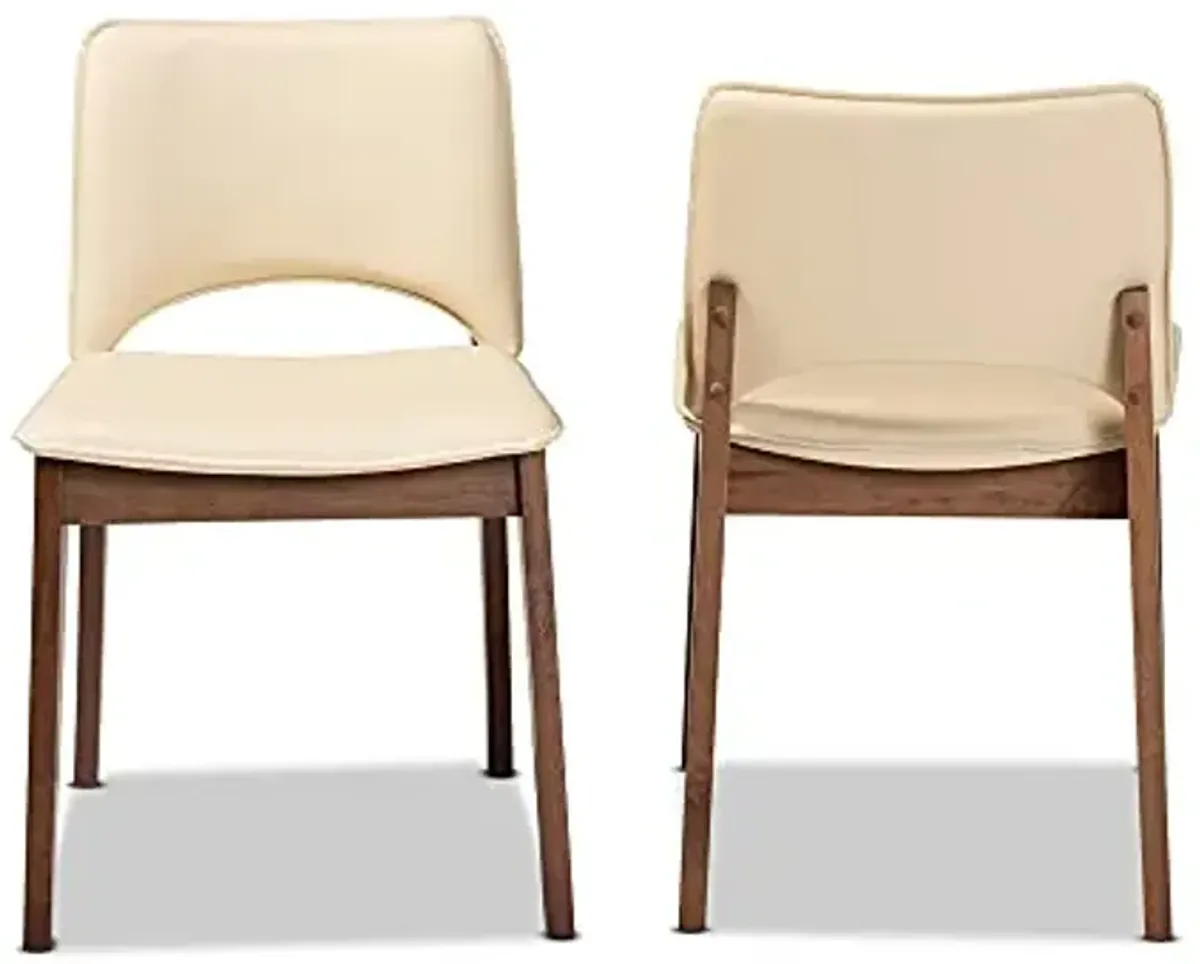 Baxton Studio Afton Dining Chair Set Beige Faux Leather Upholstered and Walnut Brown Finished Wood 2-Piece Dining Chair Set