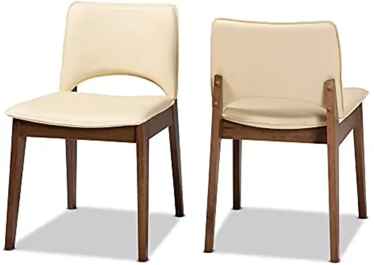 Baxton Studio Afton Dining Chair Set Beige Faux Leather Upholstered and Walnut Brown Finished Wood 2-Piece Dining Chair Set