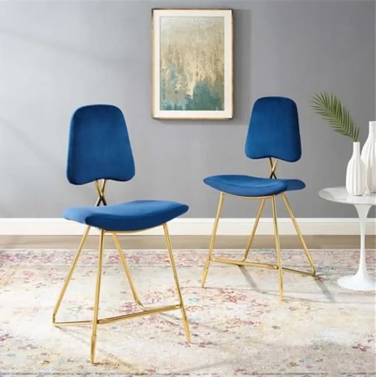 Modway Ponder Performance Velvet Upholstered Dining Counter Stool in Navy