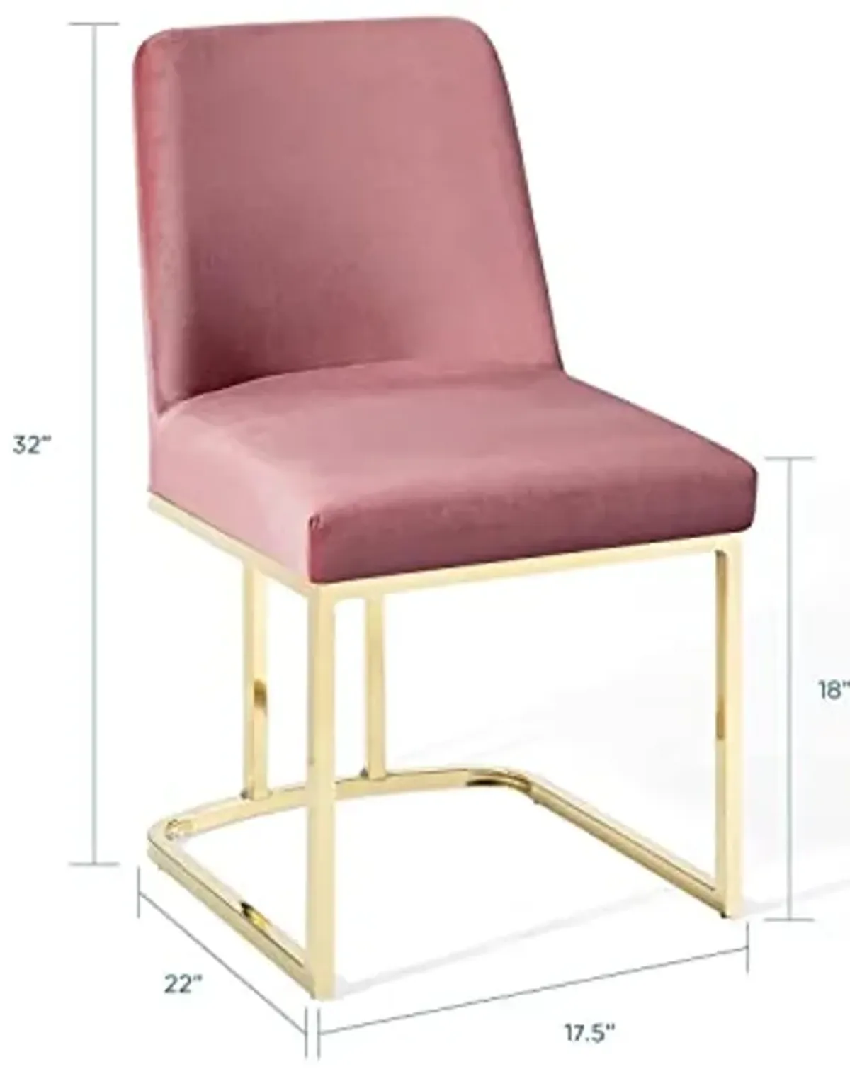 Modway Amplify Performance Velvet Upholstered Sled Base Dining Chair - Set of 2 in Gold Dusty Rose