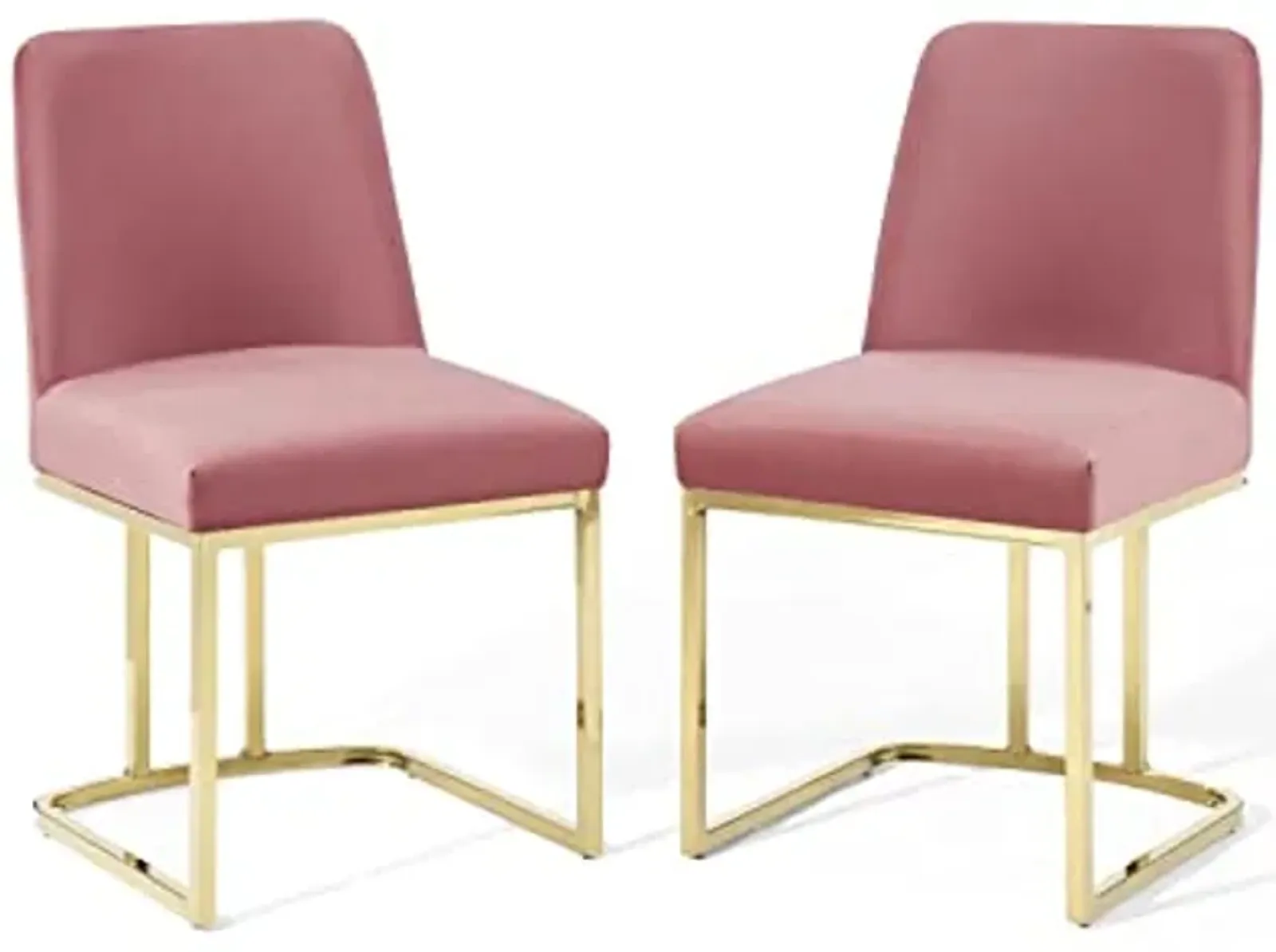 Modway Amplify Performance Velvet Upholstered Sled Base Dining Chair - Set of 2 in Gold Dusty Rose