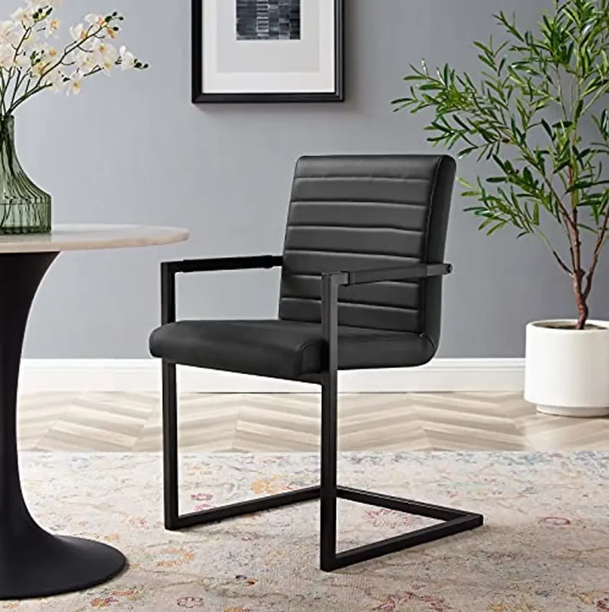 Modway Savoy Vegan Leather Dining Chair in Black - Set of 2