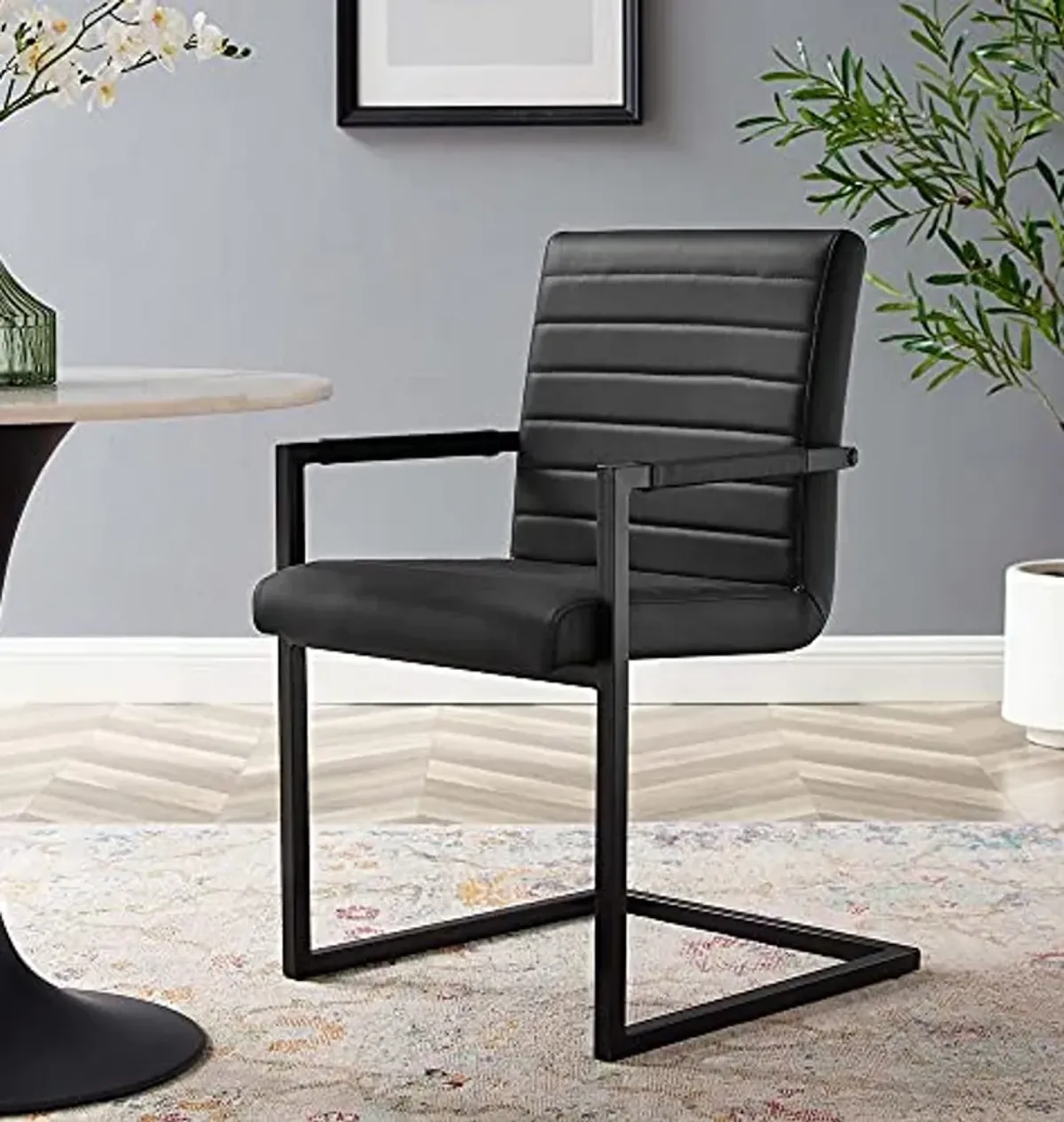 Modway Savoy Vegan Leather Dining Chair in Black - Set of 2