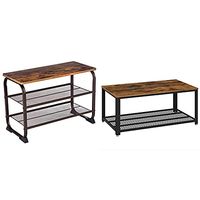 VASAGLE Industrial Shoe Bench Rack, 3-Tier Shoe Storage Shelf, Wood Look Accent Furniture & Industrial Coffee Table with Storage Shelf for Living Room, Wood Look Accent Furniture, Rustic Brown