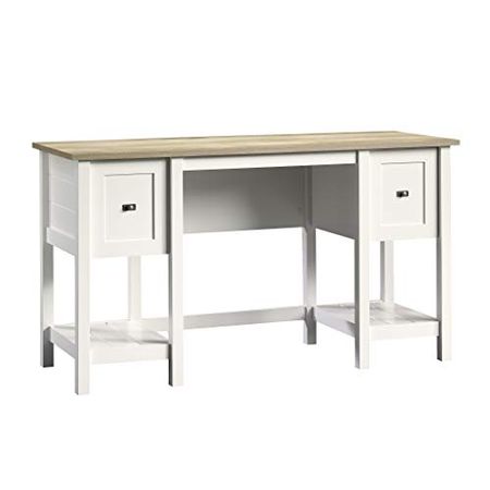 Sauder Cottage Road Desk, Soft White Finish & Adept Storage Credenza, Soft White Finish