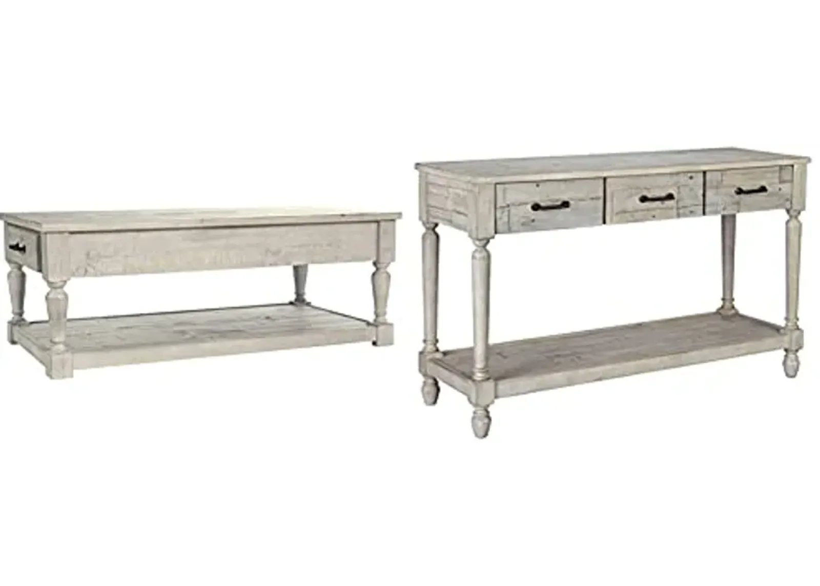 Signature Design by Ashley Shawnalore Rectangular Rustic Cocktail Table and Sofa Console Table Bundle, Whitewash