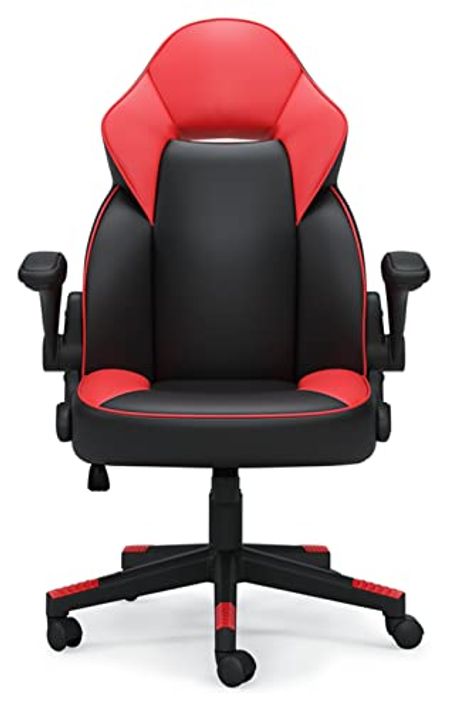 Signature Design by Ashley Lynxtyn Modern Home Office Swivel Gaming Desk Chair, Black & Red