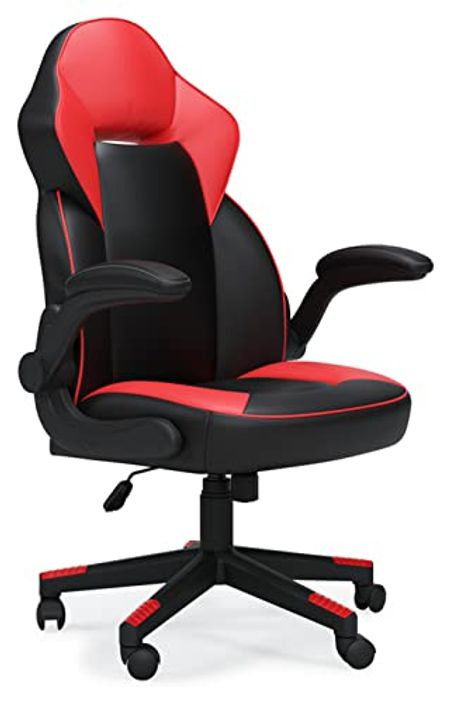 Signature Design by Ashley Lynxtyn Modern Home Office Swivel Gaming Desk Chair, Black & Red