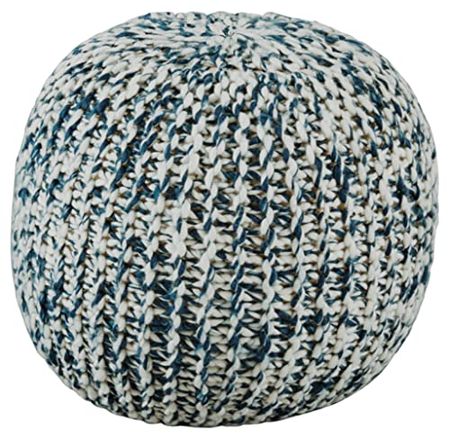 Signature Design by Ashley Latricia Round Knitted Pouf Ottoman, 17 x 17 Inches, Blue & White