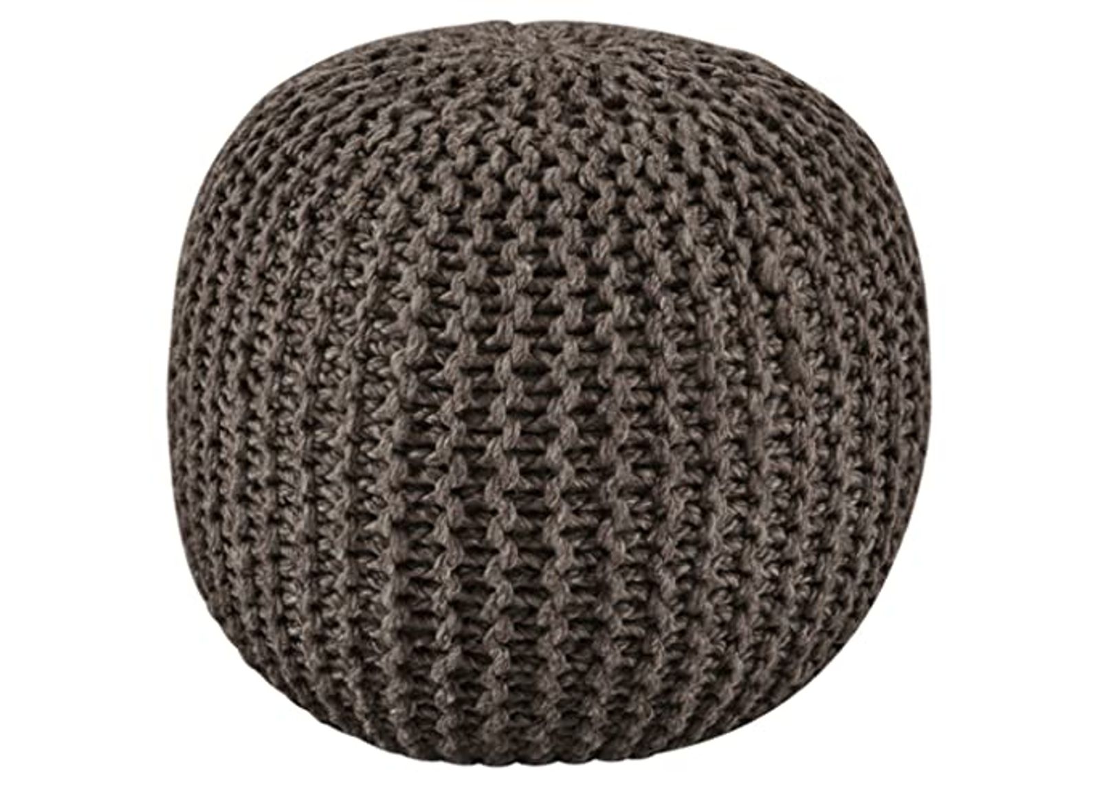 Signature Design by Ashley Latricia Round Knitted Pouf Ottoman, 17 x 17 Inches, Brownish Gray