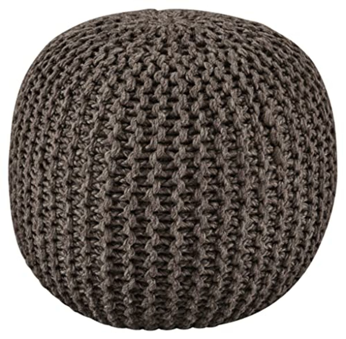 Signature Design by Ashley Latricia Round Knitted Pouf Ottoman, 17 x 17 Inches, Brownish Gray