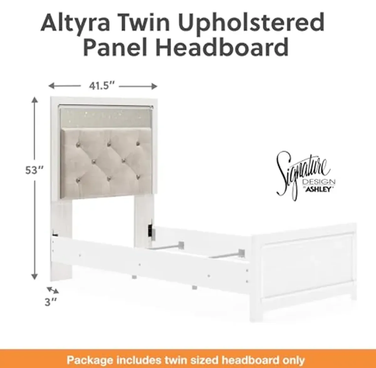 Signature Design by Ashley Altyra Glam Tufted Upholstered Headboard ONLY, Twin, White