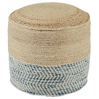 Signature Design by Ashley Sweed Valley Braided Round Pouf Ottoman, 19 x 19 Inches, Blue & Beige