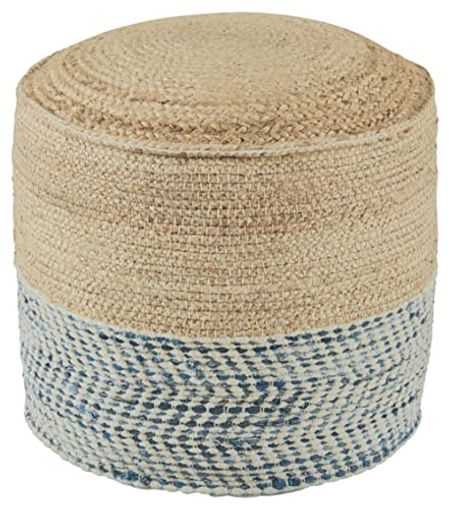 Signature Design by Ashley Sweed Valley Braided Round Pouf Ottoman, 19 x 19 Inches, Blue & Beige
