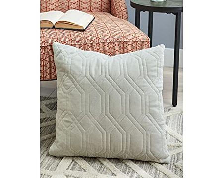 Signature Design by Ashley Doriana Faux Velvet Geometric Throw Pillow, 20 x 20 Inches, White